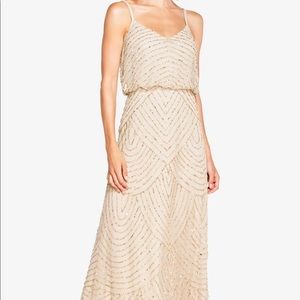 Adriana Papell champagne gold Art Deco dress